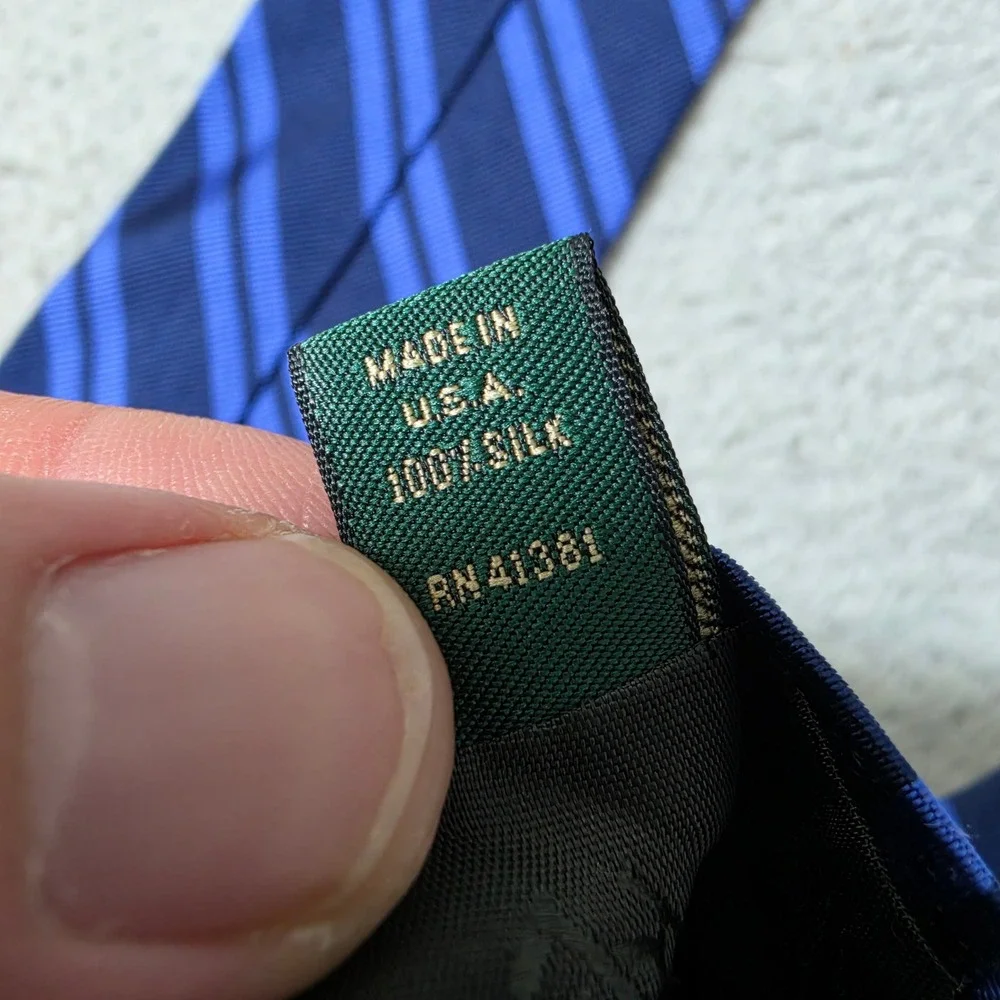 Lauren Ralph‎ Lauren Necktie Mens One Size Blue Striped Silk Hand Finished USA
